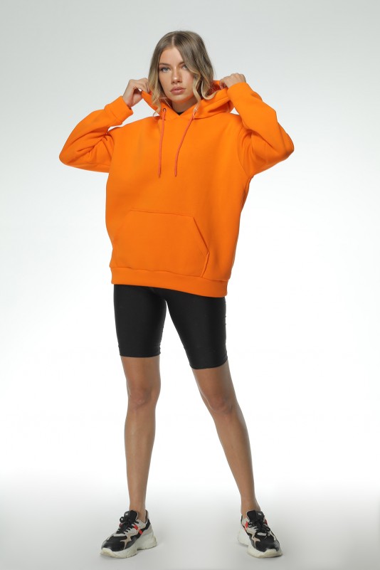 ORANGE KADIN ÜÇ İPLİK KAPÜŞONLU SWEAT