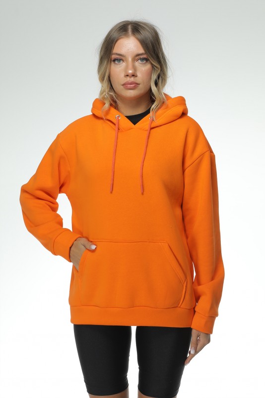 ORANGE KADIN ÜÇ İPLİK KAPÜŞONLU SWEAT